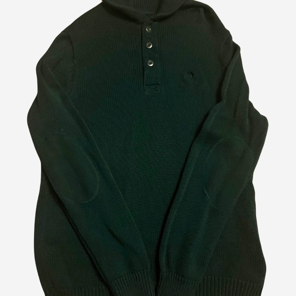 Vintage Quarter Button Mock Neck Knitted Sweater
